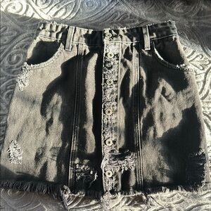 Black Distressed LF Denim Skirt